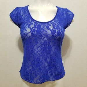 DKNY top Medium unlined floral lace short sleeve sheer lingerie style